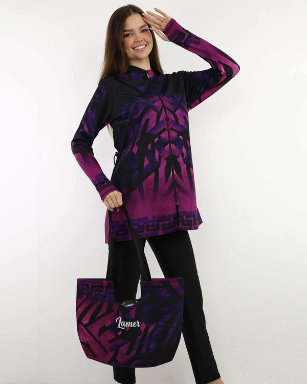 مايوة "Purple &amp; Black Print" محتشم و مريح| TOBAY