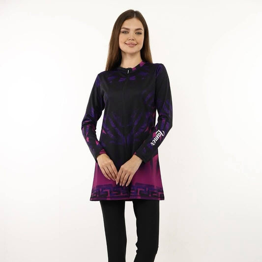 مايوة "Purple &amp; Black Print" محتشم و مريح| TOBAY